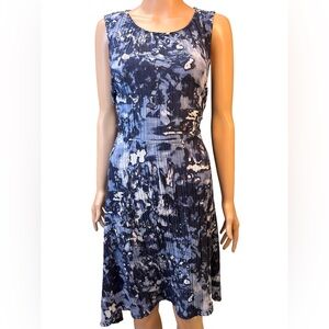 Simply Vera Vera Wang Sleeveless Navy and White Abstract Midi Dress Medium